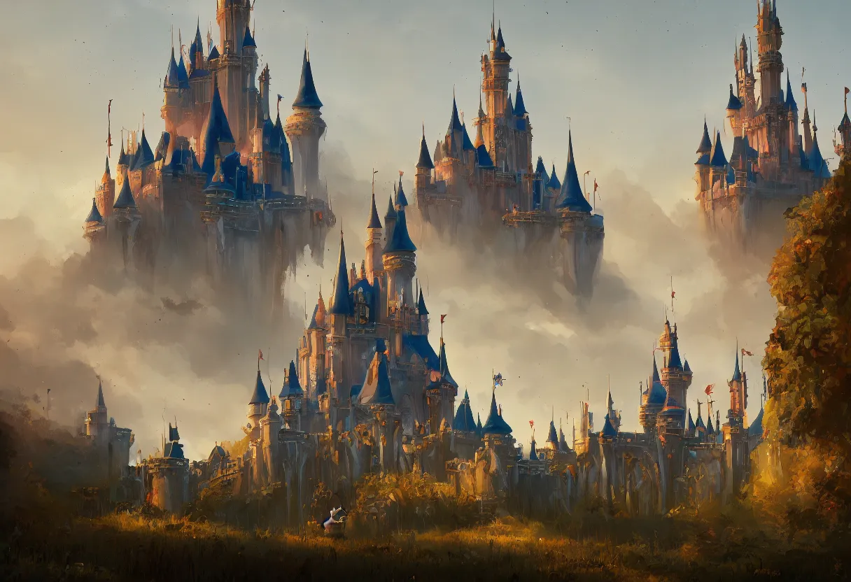 Image similar to a painting of disney castel trending on artstation in the style of greg rutkowski