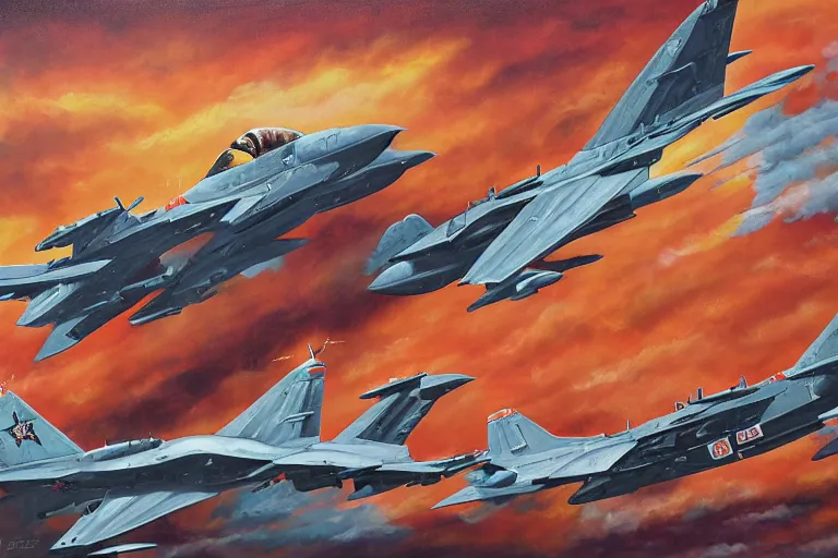 Prompt: russian aerospace forces. cinematic. intricately detailed acrylic painting