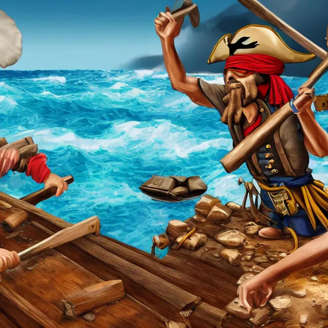 Image similar to pirates dig up chest, on island, detailed, 4 k