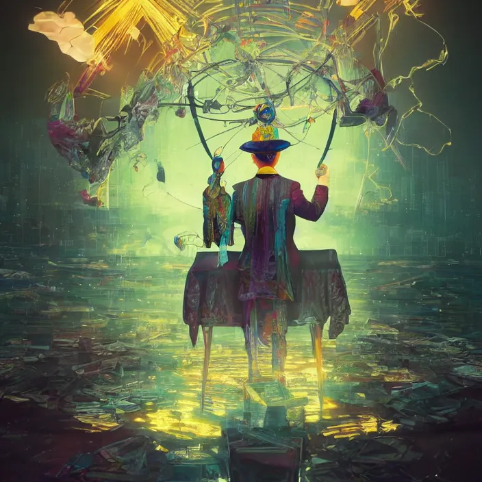 Prompt: tarot card of the mayor. Mayor tarot card. Sharp and clear. intricate abstract. intricate artwork. by Tooth Wu, wlop, beeple, dan mumford. octane render, trending on artstation, greg rutkowski very coherent symmetrical artwork. cinematic, hyper realism, high detail, octane render, 8k, iridescent accents