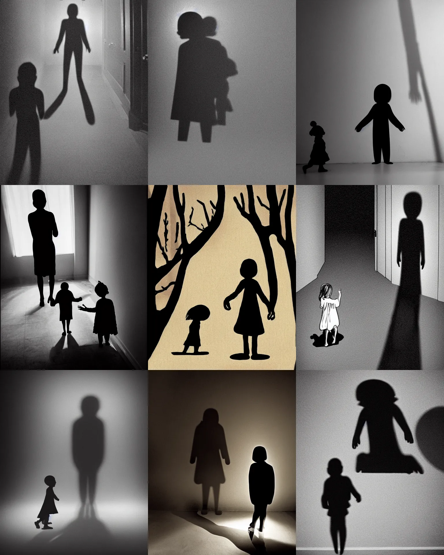 Prompt: a shadow person visits a small child during the Night, Night Terrors, atmospheric, ghosts