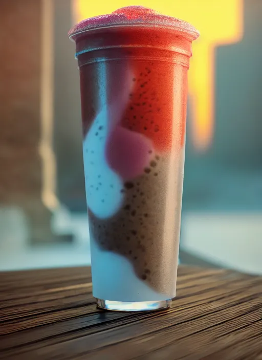 Prompt: boba tea, product shot, macro, hyper realistic, sunset, octane render, raytracing, trending on artstation, artstationhd, artstationhq, unreal engine, 4 k, 8 k