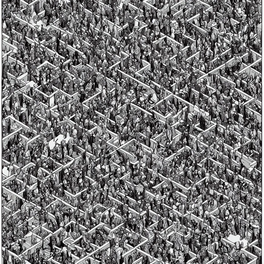 Prompt: where's waldo, mouse. escher