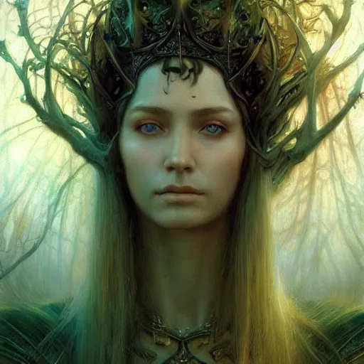 Image similar to a beautiful elven princess, stuning 3 d render, masterpiece, glowing aura, by donato giancola and greg rutkowski and wayne barlow and zdzisław beksinski, realistic face