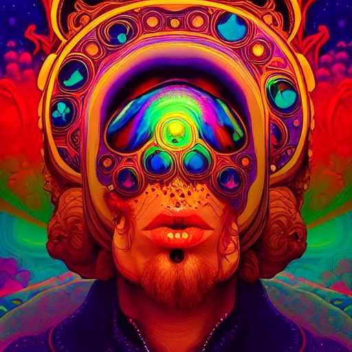 Prompt: An extremely psychedelic experience, colorful, surreal, dramatic lighting, cosmonaut, LSD, face, detailed, intricate, elegant, highly detailed, digital painting, artstation, concept art, smooth, sharp focus, illustration, art by Sam spratt, dan mumford, Artem Demura and alphonse mucha