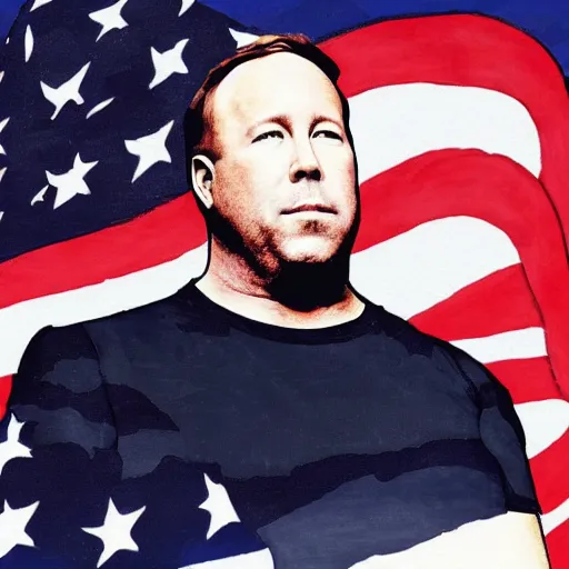 Prompt: Alex Jones floating peacefully above all his problems