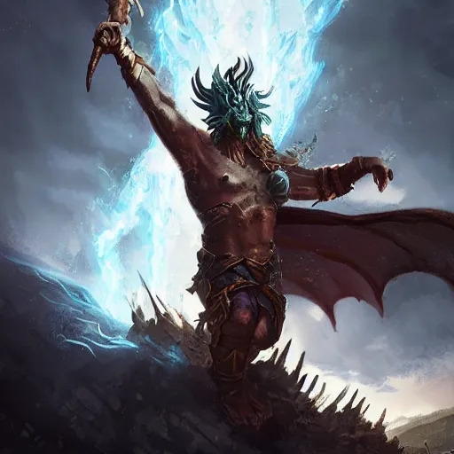 Image similar to The dragon of thunder with thunder sparkling on his body, epic fantasy style, in the style of Greg Rutkowski, hearthstone artwork