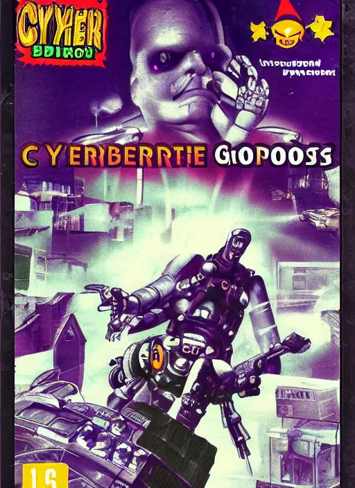 Prompt: retro video game box art for a game about cybernetic ghosts and paranormal noir