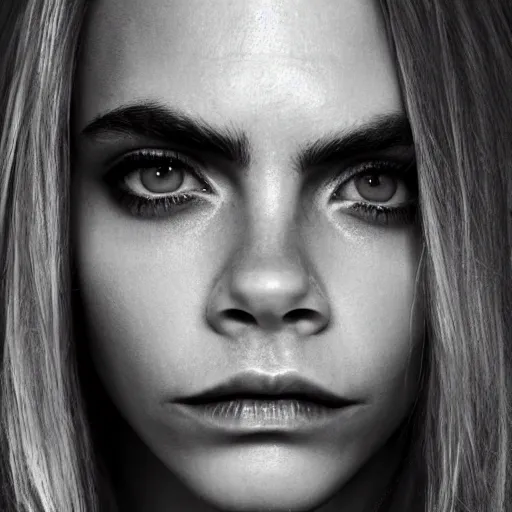 Image similar to minimalistic black and white portrait of cara delevigne, ink on canvas, trending on artstation, eyes, eyebrows, nose, lips, detailed, art