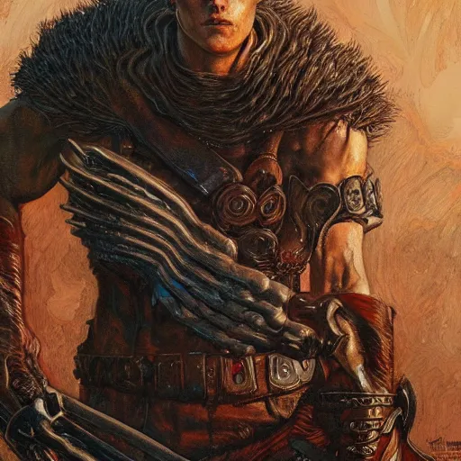 Prompt: guts from berserk, closeup portrait art by norman rockwell and donato giancola and greg rutkowski, symmtery!!