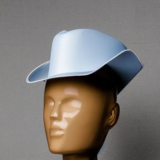 Image similar to [high tech cowboy hat in futuristic colours and fabrics, object design, couture]