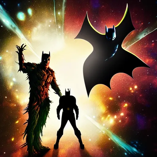 Image similar to batman meets groot in space digital art 4 k detailed super realistic