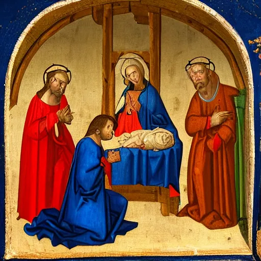 Prompt: Medieval painting of the nativity scene with an Ipod. High resolution. Highly detailed. Art station. 8k