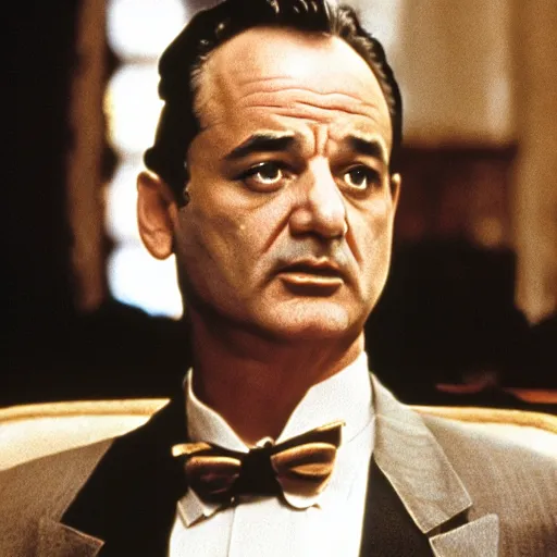 Image similar to bill murray plays the godfather, film still, promotional shot