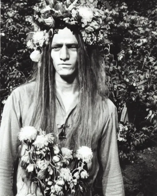 Image similar to sauron with flowers on his hair, hippie, 1 9 6 0 s, world peace, mordor