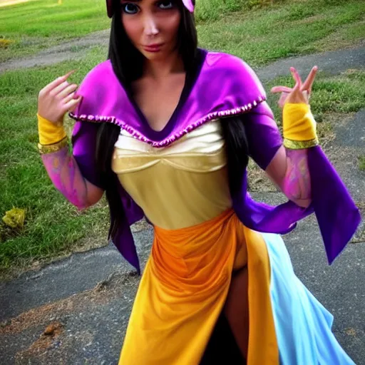 Prompt: beautiful woman cosplaying as jasmine from Disney's Aladdin