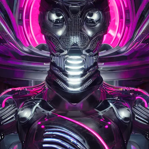 Image similar to ultra realist soft painting render of the inside of a futuristic nightclub, beautiful cyberwear armored cyborg dancer, symmetry accurate features, very intricate details, black white red purple color palette, masterpiece award winning, cinematic lighting, focus, tom bagshaw artstyle