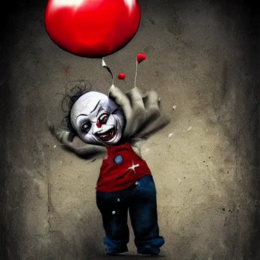 Image similar to surrealism grunge cartoon portrait sketch of a cold hand with a wide smile and a red balloon by - michal karcz, loony toons style, pennywise style, chucky style, horror theme, detailed, elegant, intricate