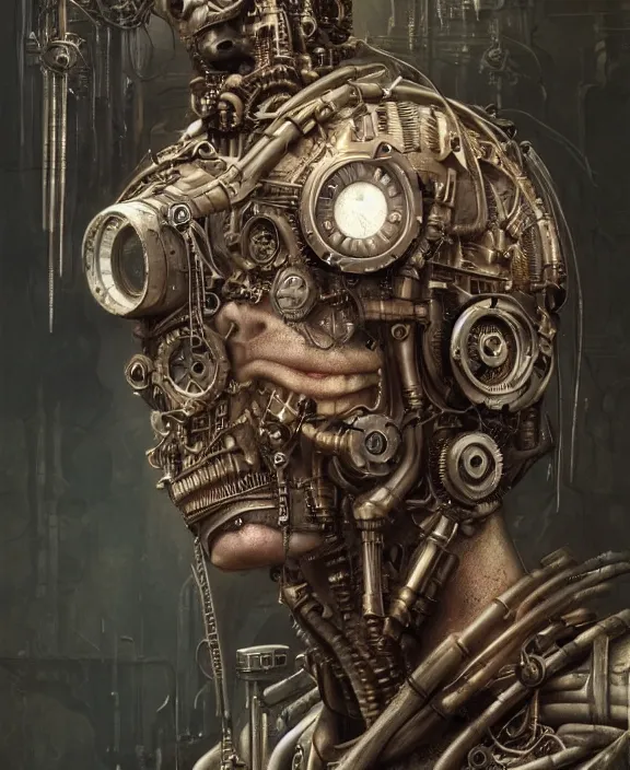 Image similar to a detailed portrait of a steampunk cyborg man, by hr giger and beksinski and stephan martiniere, 4 k resolution, detailed, 3 d render, unreal engine, octane render, trending on artstation