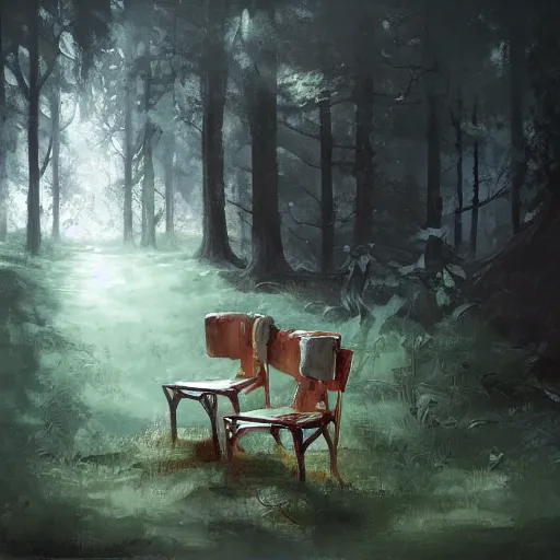 Prompt: chair in the forest by wenjun lin