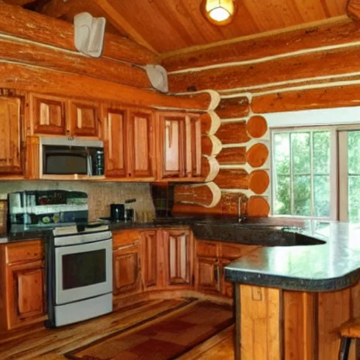 Prompt: “log cabin kitchen”