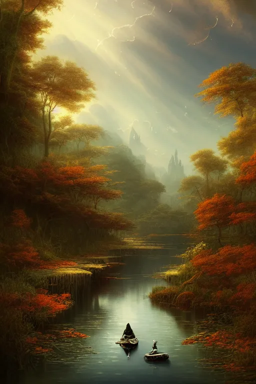 Image similar to a beautiful digital illustration painting of a detailed gothic fantasy secret river calm creek small fish, by benoit b. mandelbrot, steven belledin, martin johnson heade, lee madgwick, caspar david friedrich, and david rios ferreira. 8 k resolution trending on artstation concept art digital illustration