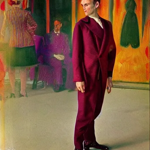 Image similar to stunning color photograph of an extravagant suit designed by edvard munch. award winning piece of fashion. studio lighting