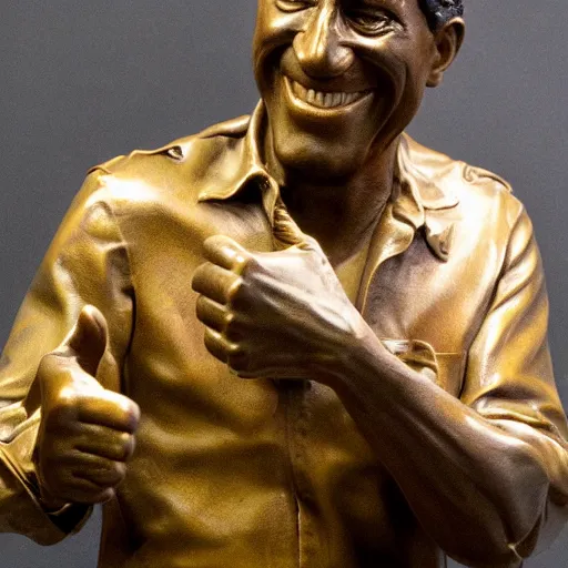 Prompt: studio portrait of fonzee giving thumbs up bronze sculpture