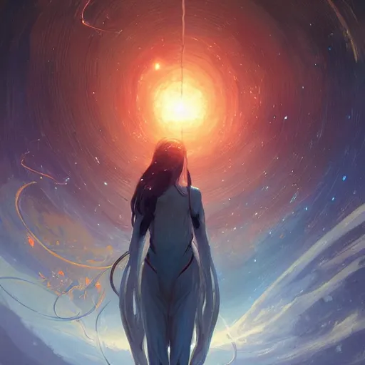 Prompt: a cosmic string sucking in stars and planets, Greg Rutkowski