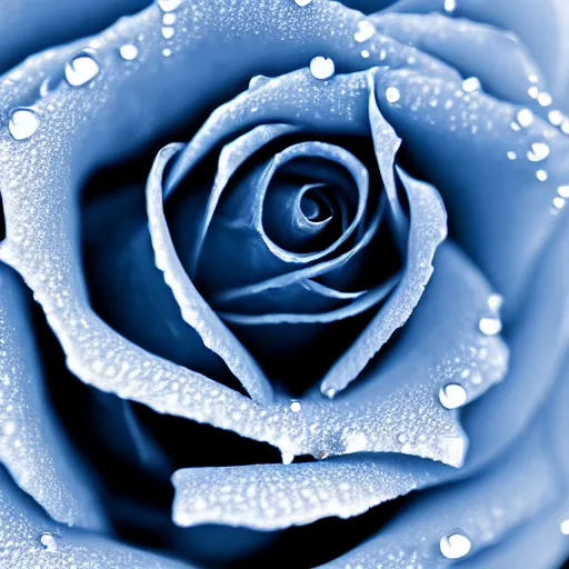 Image similar to A 4k photo of a blue rose, morning dew on the rose, high contrast