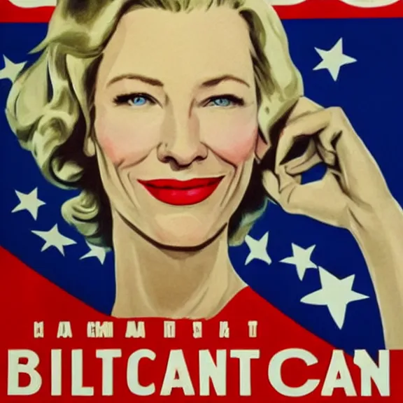 Image similar to american propaganda poster with cate blanchett , Ultra Detailed,