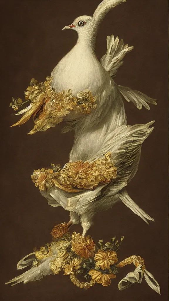 Prompt: rococo painting of a pigeon