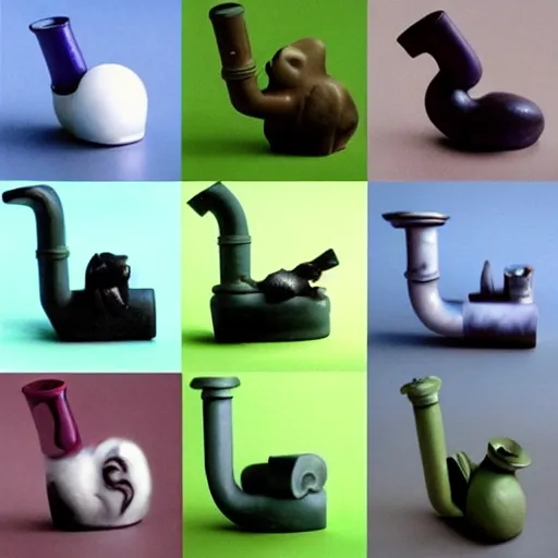 Prompt: pipe smoke shaped like different color animals