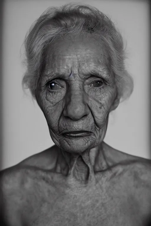 Image similar to closeup portrait of an old blind lady by Robert Mapplethorpe,