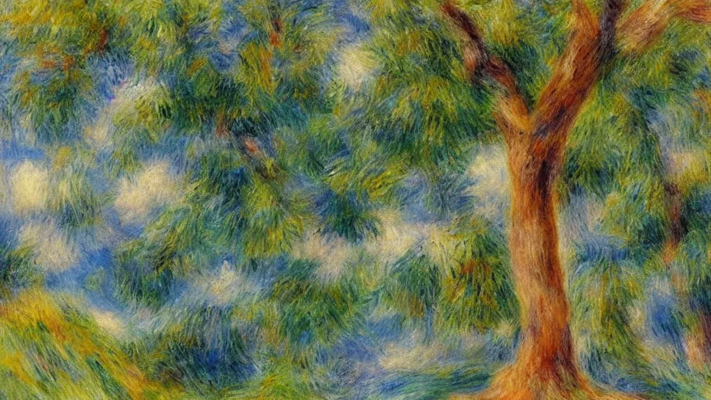 Image similar to a cypress tree in style of pierre - auguste renoir,, fine details,