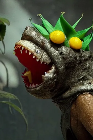 Image similar to very very intricate photorealistic photo of a piranha plant in an episode of game of thrones, photo is in focus with detailed atmospheric lighting, award - winning details