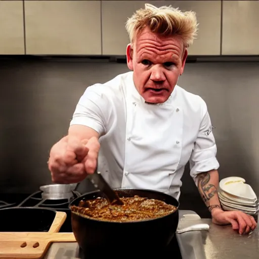 Prompt: Gordon Ramsay cooking with poop