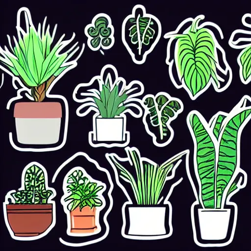 Prompt: stock stickers of house plants, highly detailed, illustration, digital art, simplified,