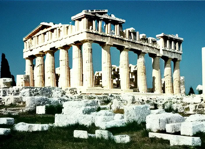 Prompt: realistic documentary landscape photo a big white fluffy hairy ancient acropolis, neutral colors, 1 9 9 0, life magazine reportage photo