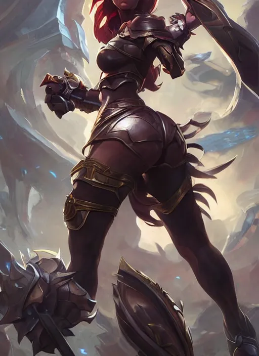 Image similar to poster!! beautiful new female character for league of legends, character concept art, action pose, illustration, full body armor, steel plating, huge weapon, super powers, athletic, symmetry, intricate design, shiny, highly detailed, hd, dramatic lighting, art by artgerm and greg rutkowski