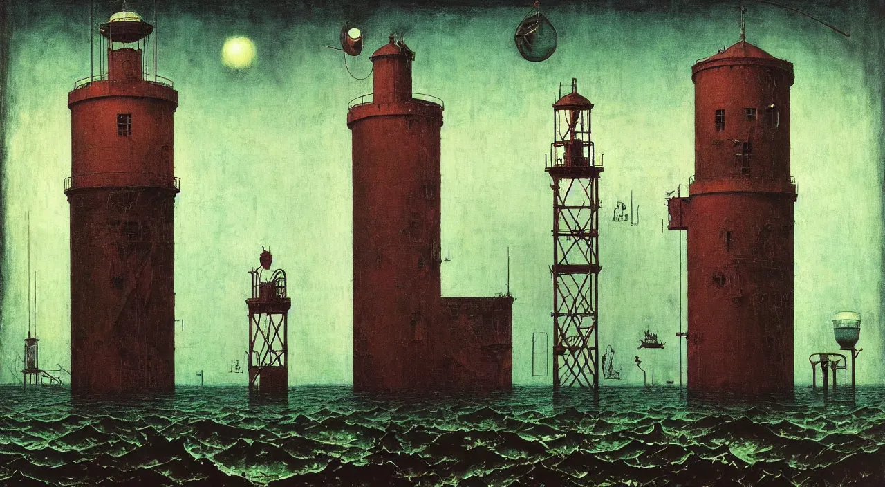 Prompt: single flooded simple!! ( lovecraftian ) water tower anatomy, very coherent and colorful high contrast masterpiece by norman rockwell franz sedlacek hieronymus bosch dean ellis simon stalenhag rene magritte gediminas pranckevicius, dark shadows, sunny day, hard lighting