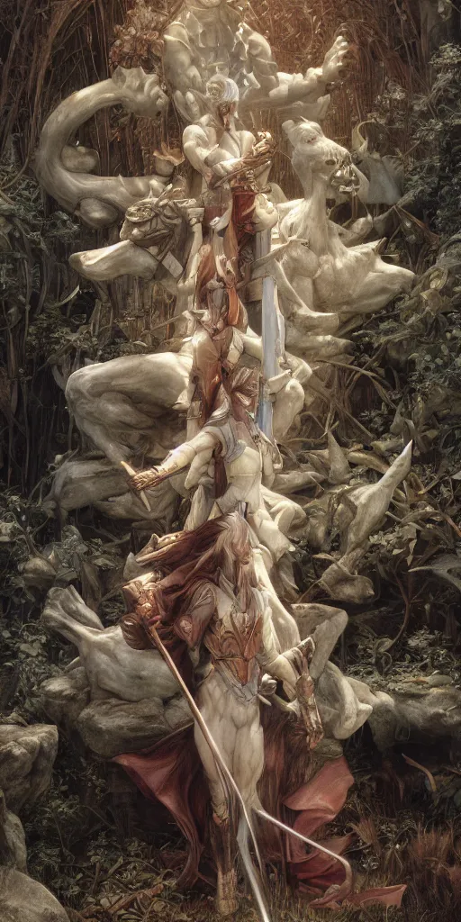 Prompt: excalibur, labyrinth, masterpiece by Edgar Maxence and Ross Tran and Michael Whelan, gustav dore, 8k, octane render