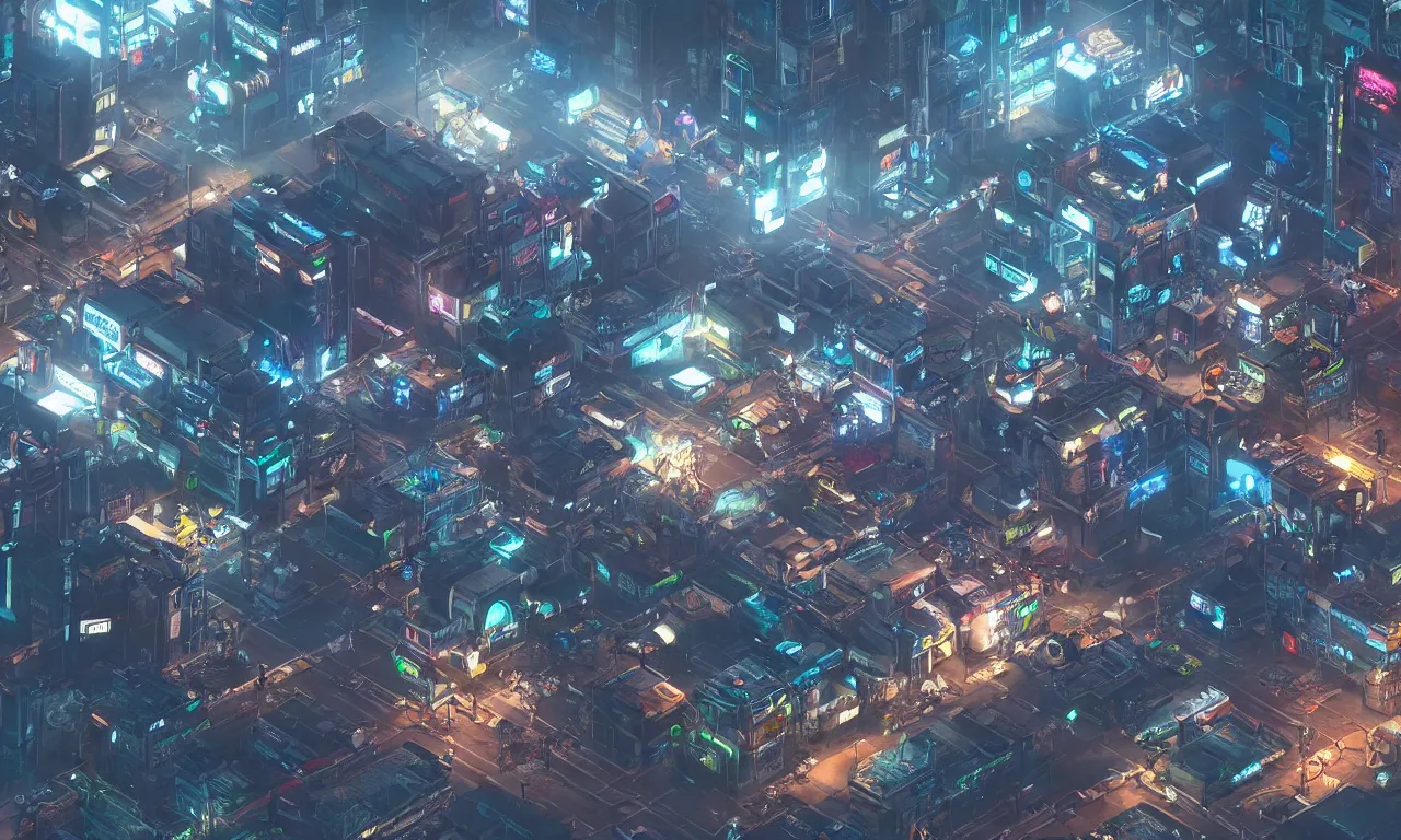 Image similar to illuminated cyberpunk night town with flying robot and cybertruck with mutant, digital art, beautiful concept art, high detail, shading unreal engine 5, new movie from digital domain and weta digital, ambient occlusion