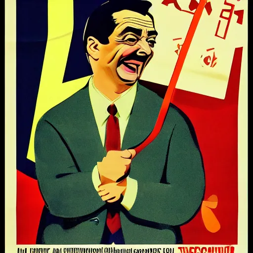 Prompt: Soviet propaganda poster about Mr Bean