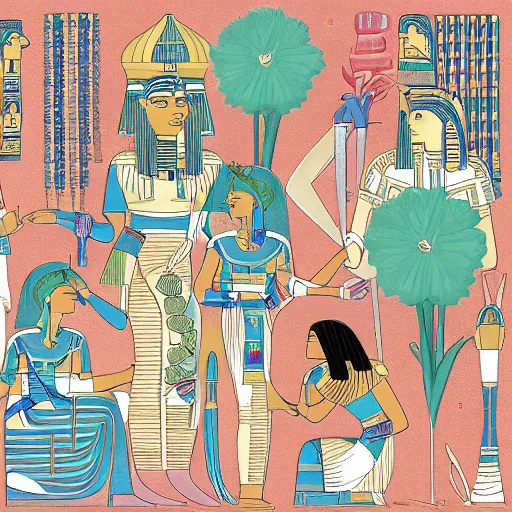 Image similar to illustration of to pout, in colors egyptian # 1 1 3 4 a 6, maya # 7 3 c 2 fb, cornflower # 6 6 9 3 fs, mint 9 8 fb 9 8, pine # 0 1 7 9 6 f, by studio multi and victo ngai