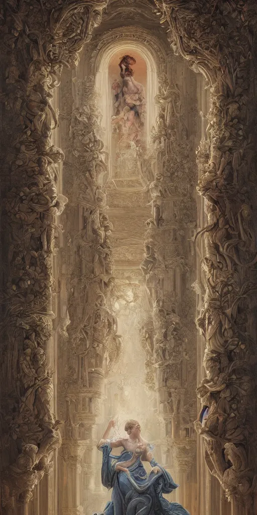 Image similar to a stunning and noble highly detailed romantic period style painting of the place where gods come into being by james jean, josep tapiro baro and harles sillem lidderdale, trending on artstation, oil painting masterpiece, symmetry, rule of thirds, mysterious