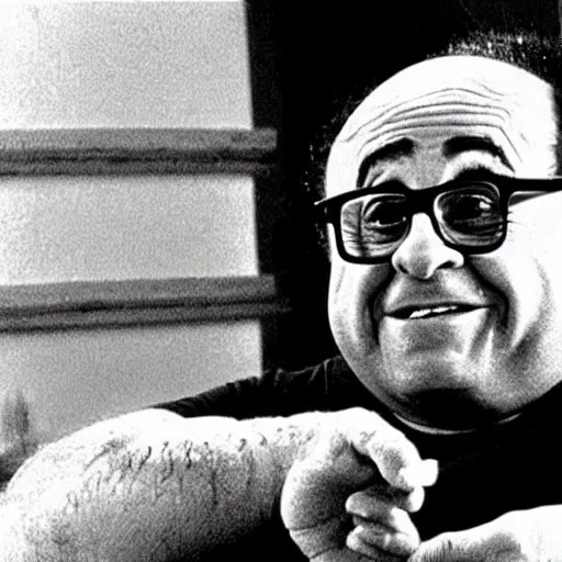 Image similar to danny devito swimming in spaghetti. he's not happy about it.