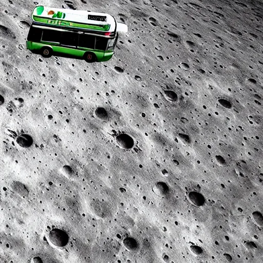 Prompt: realistic sci - fi high detailed photo of flixbus bus on the moon