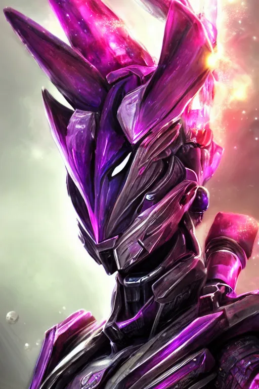 Image similar to bust shot, hyperdetailed realistic elegant beautiful stunning giant robot mecha hot female goddess dragon, sharp spines, sharp metal ears, smooth purple eyes, smooth fuschia skin, smooth silver armor, nebula size, space, epic proportions, epic scale, macro giantess, warframe, destiny, furry, dragon art, goddess art, giantess art, furaffinity, octane