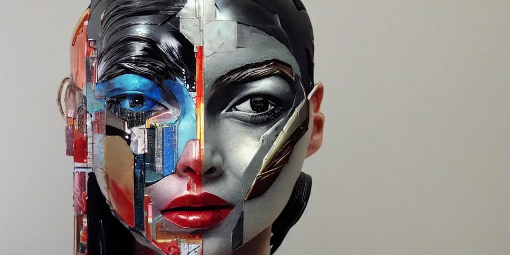 Prompt: a sculpture of a single female android, by MARVEL comics and Sandra Chevrier
